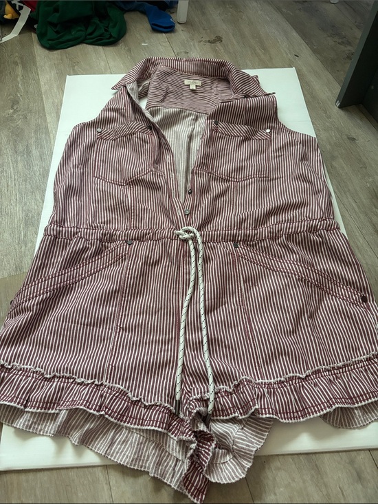 Pilcro Pants - Anthropologie Pilcro Red and White Striped Cotton Romper with Drawstring Waist